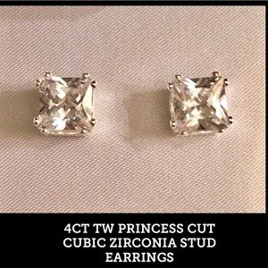 4CT. TW PRINCESS CUT CUBIC ZIRCONIA STUD